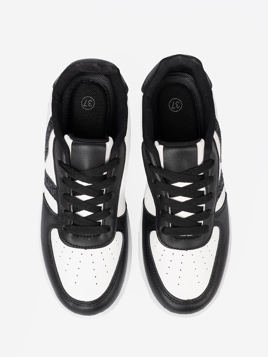 Stylish Black and White Sneakers with Glittering Details