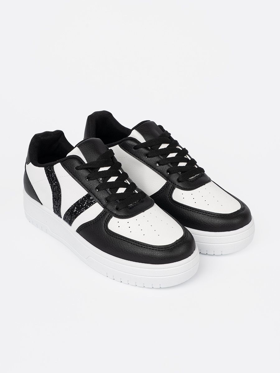 Stylish Black and White Sneakers with Glittering Details