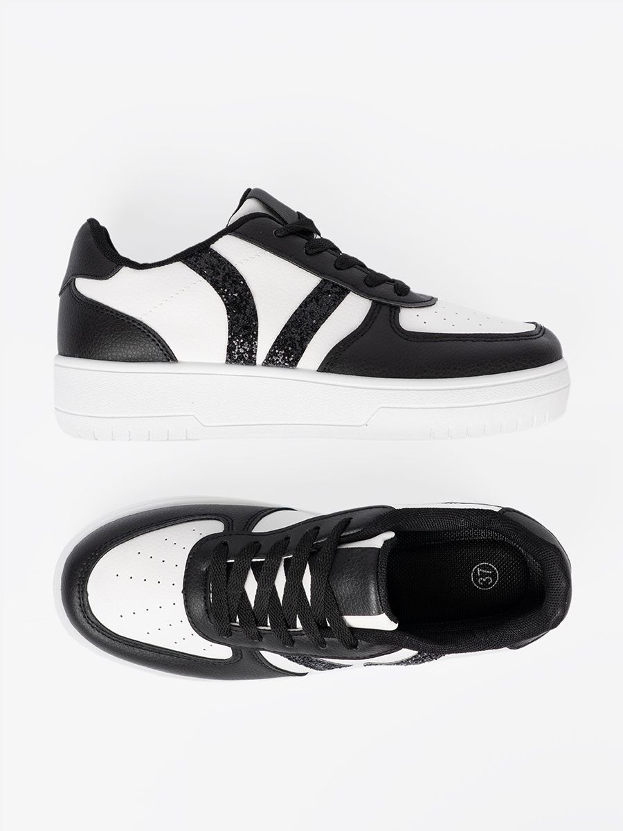 Stylish Black and White Sneakers with Glittering Details