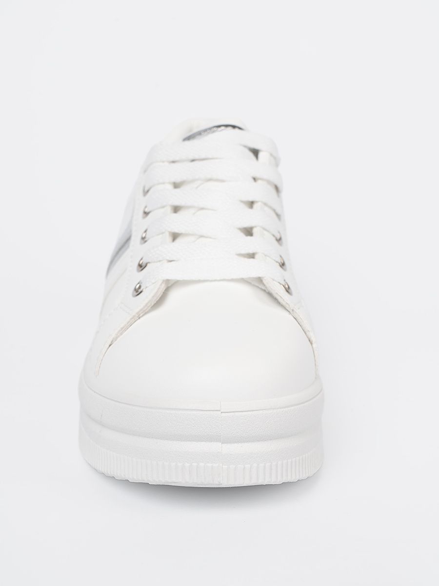 White Sneakers with Metallic Silver Accent