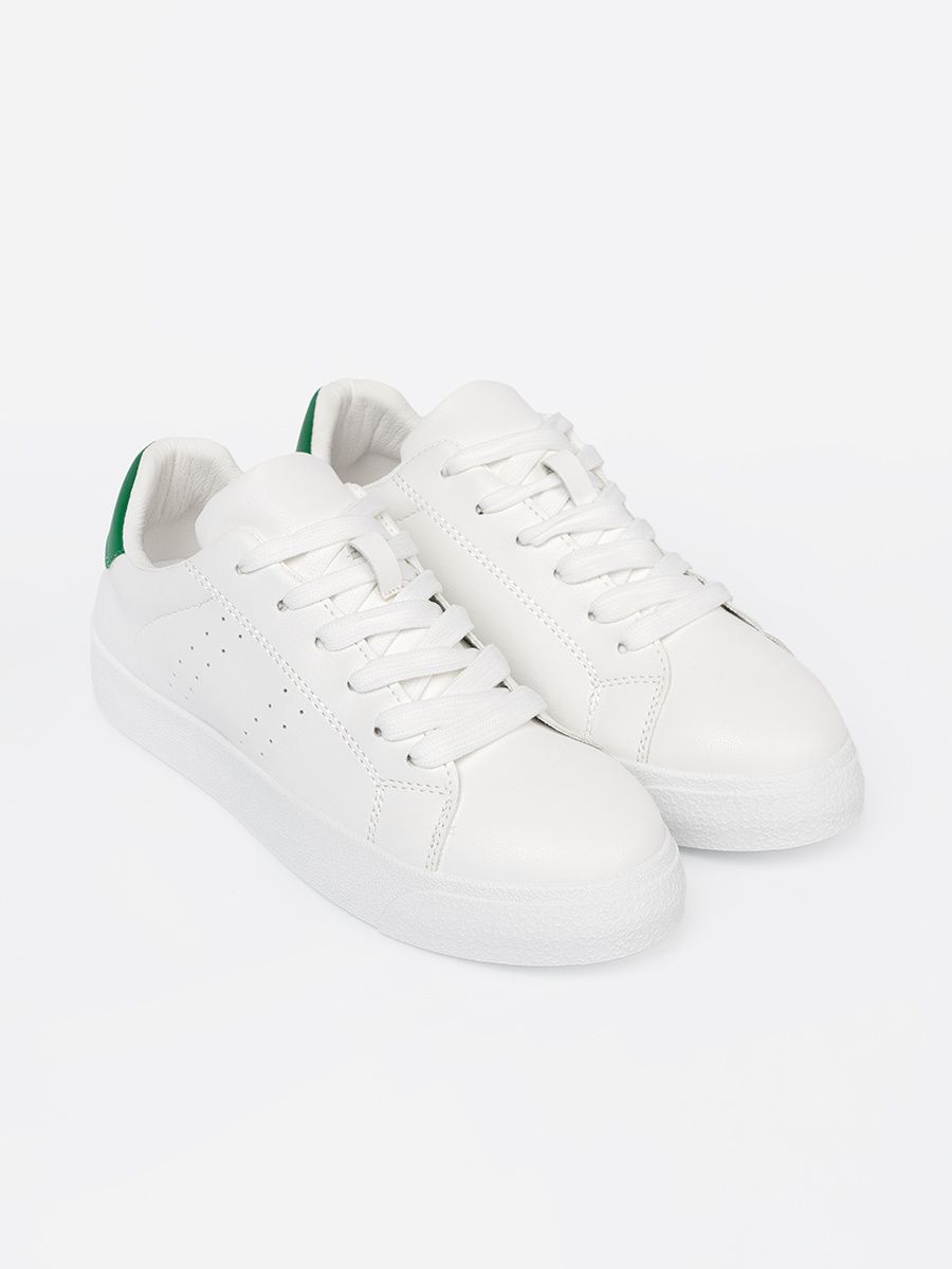 Classic White Sneakers with Green Accent