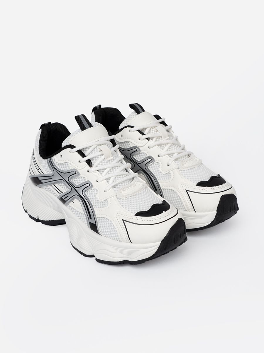 Black and White Comfortable Sneakers with Mesh