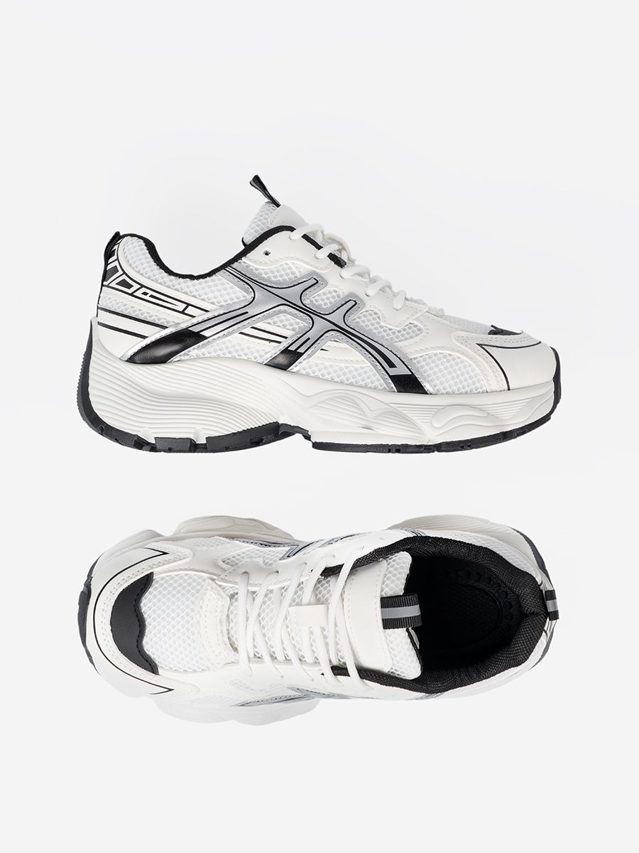 Black and White Comfortable Sneakers with Mesh