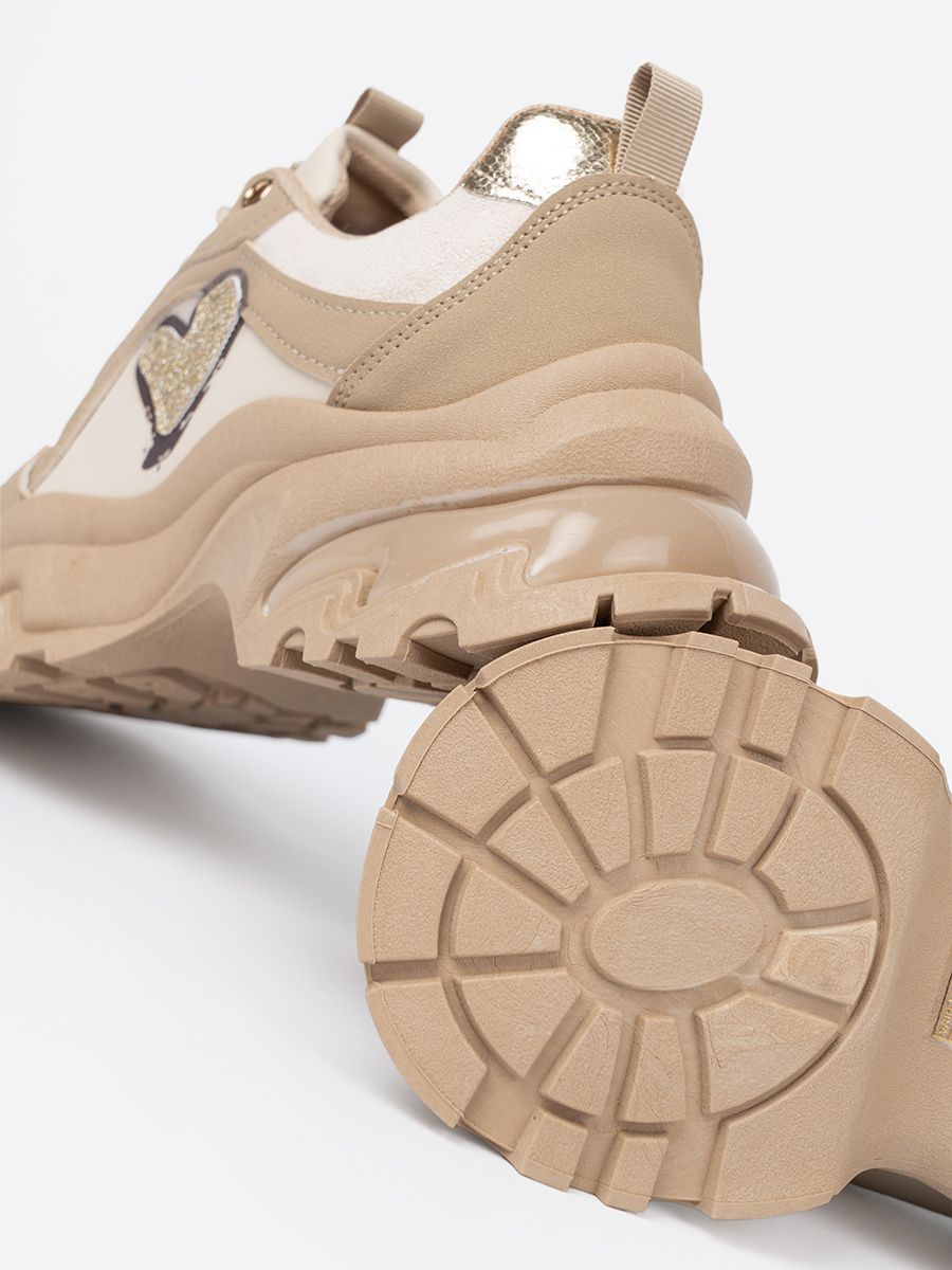 Beige Sneakers with Decorative Golden Heart