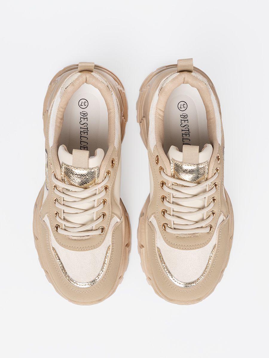 Beige Sneakers with Decorative Golden Heart