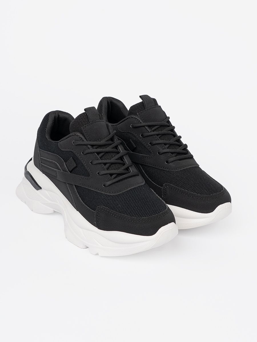 Black Sport Sneakers on Thick White Sole