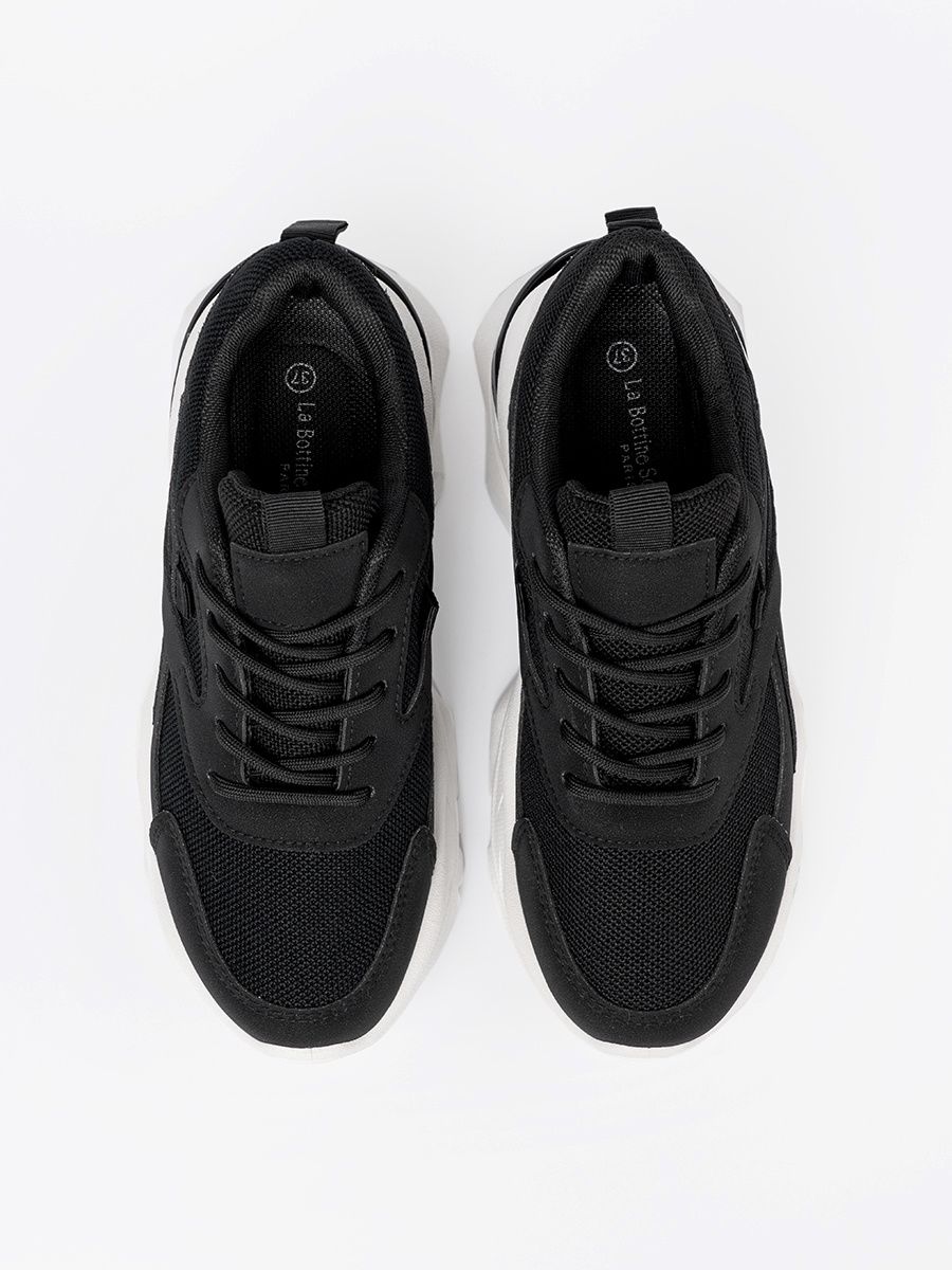 Black Sport Sneakers on Thick White Sole