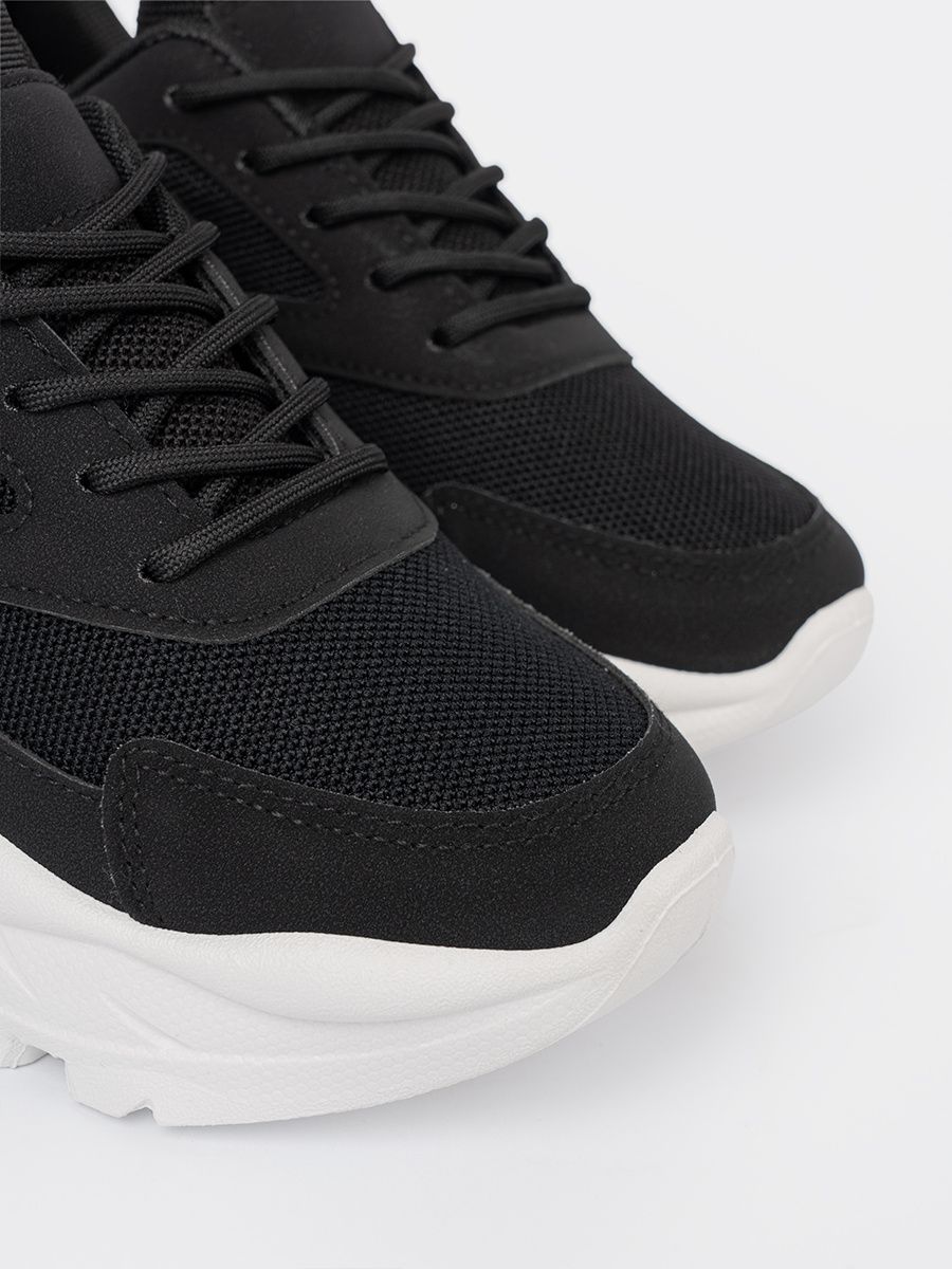 Black Sport Sneakers on Thick White Sole