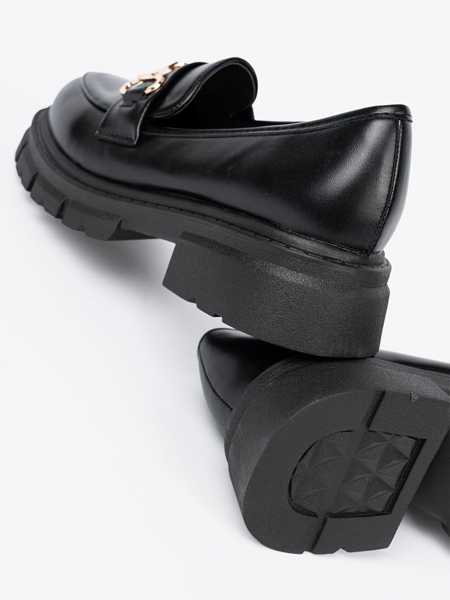 Classic Black Moccasins with Metal Buckle