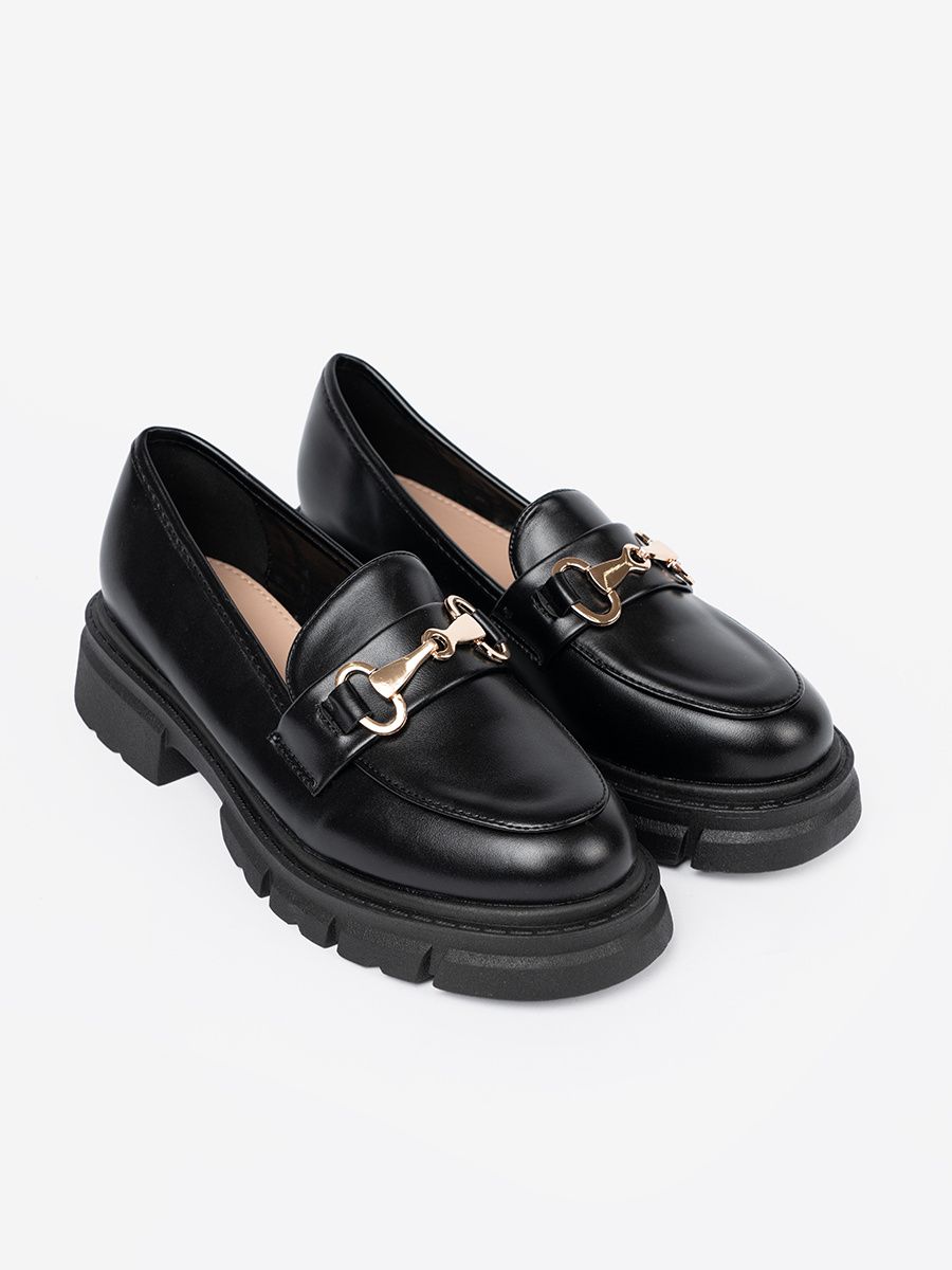 Classic Black Moccasins with Metal Buckle