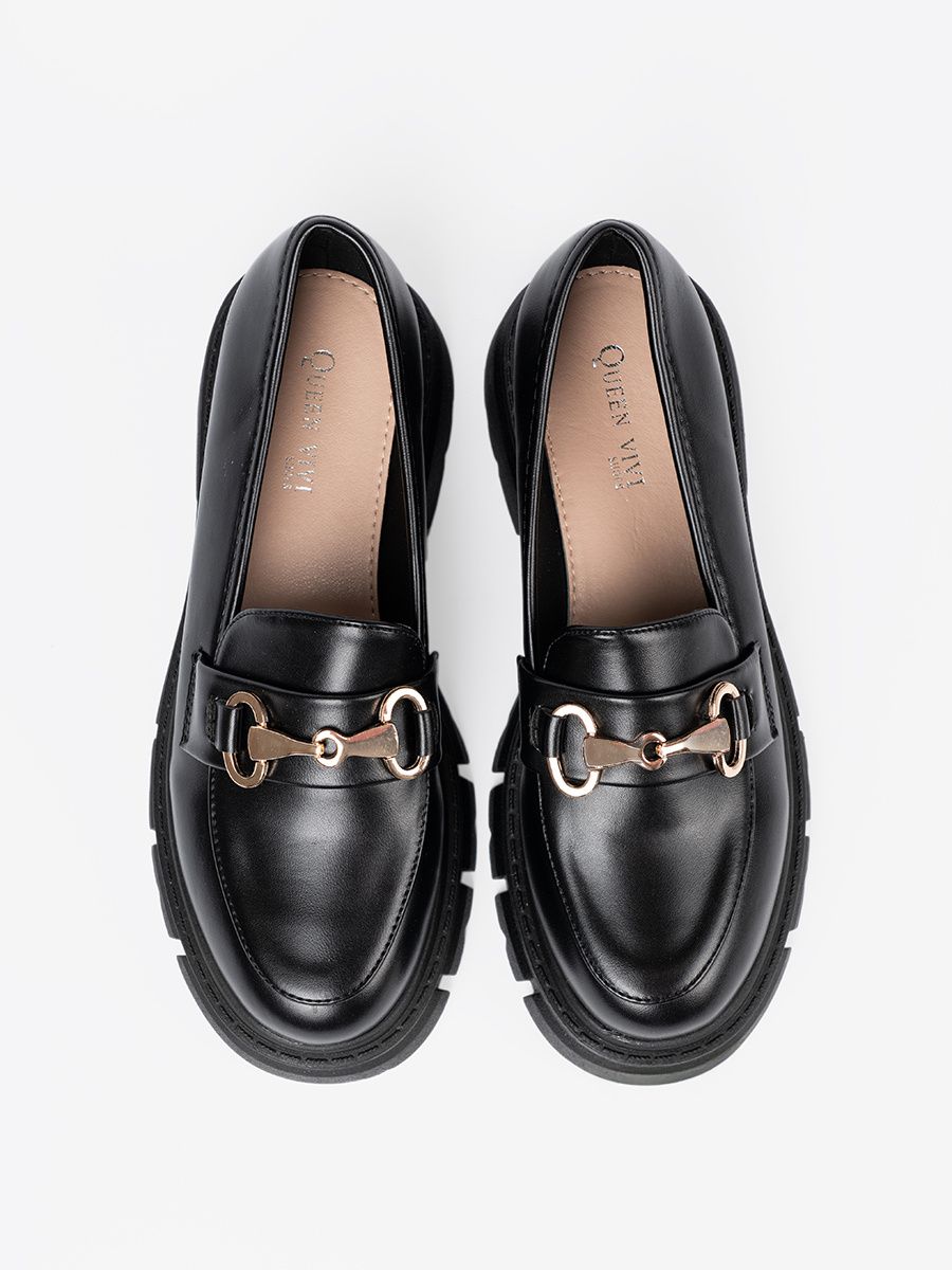 Classic Black Moccasins with Metal Buckle