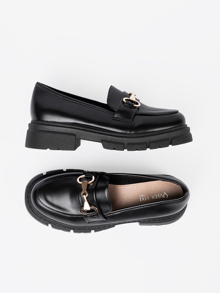 Classic Black Moccasins with Metal Buckle