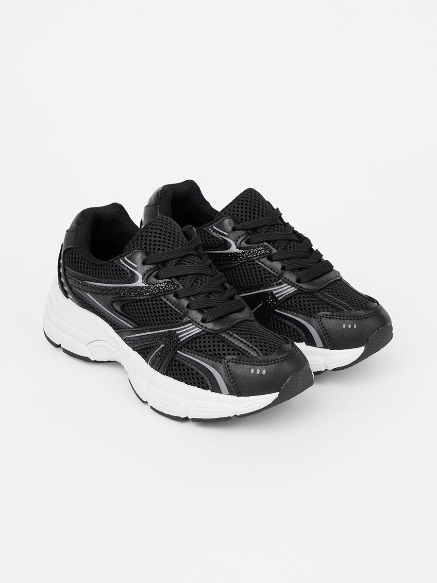 Black Sneakers with Mesh and White Sole