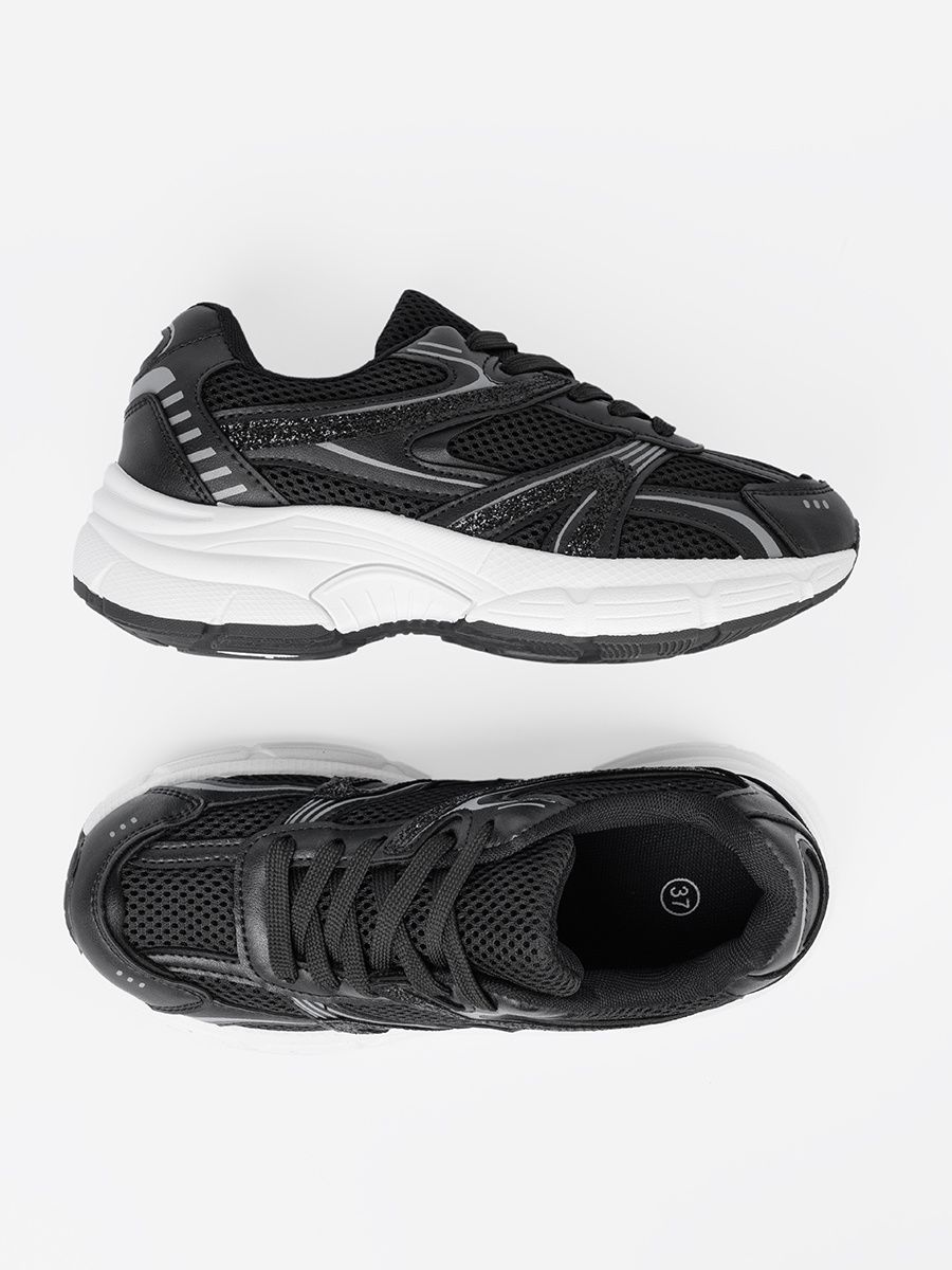 Black Sneakers with Mesh and White Sole