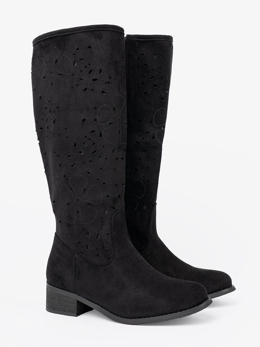 Black Suede Knee-High Boots