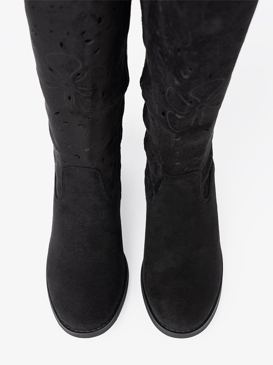 Black Suede Knee-High Boots