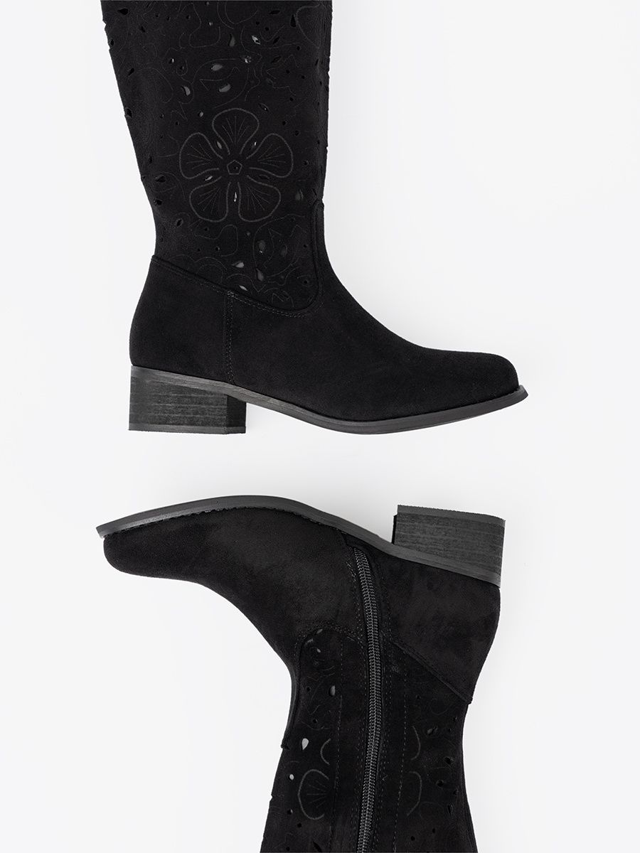 Black Suede Knee-High Boots