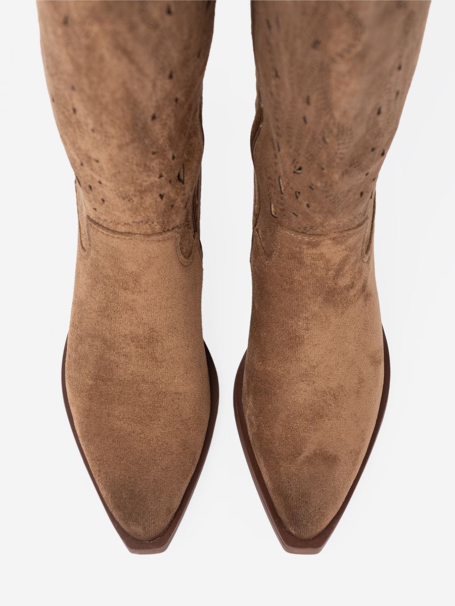Brown Knee-High Cutout Boots
