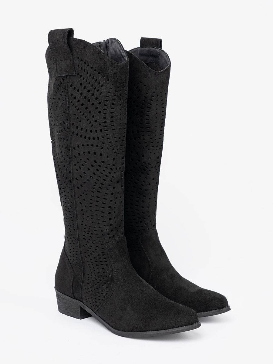 Black Cut-Out Cowboy Style Boots