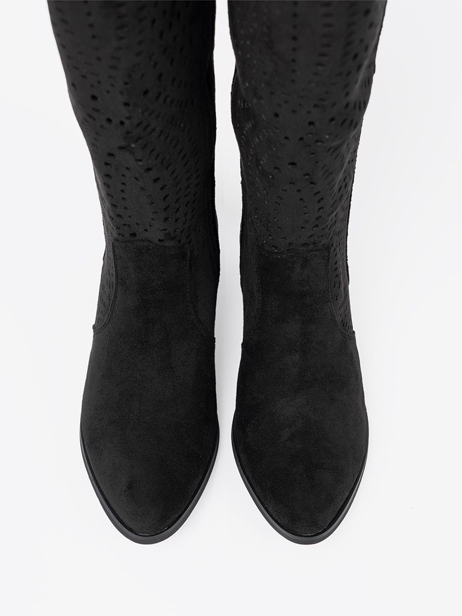 Black Cut-Out Cowboy Style Boots