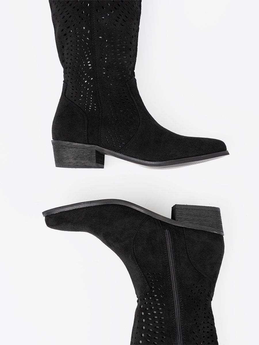 Black Cut-Out Cowboy Style Boots