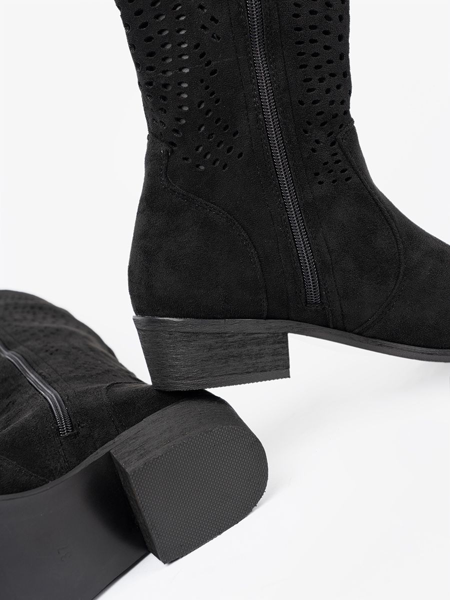 Black Cut-Out Cowboy Style Boots