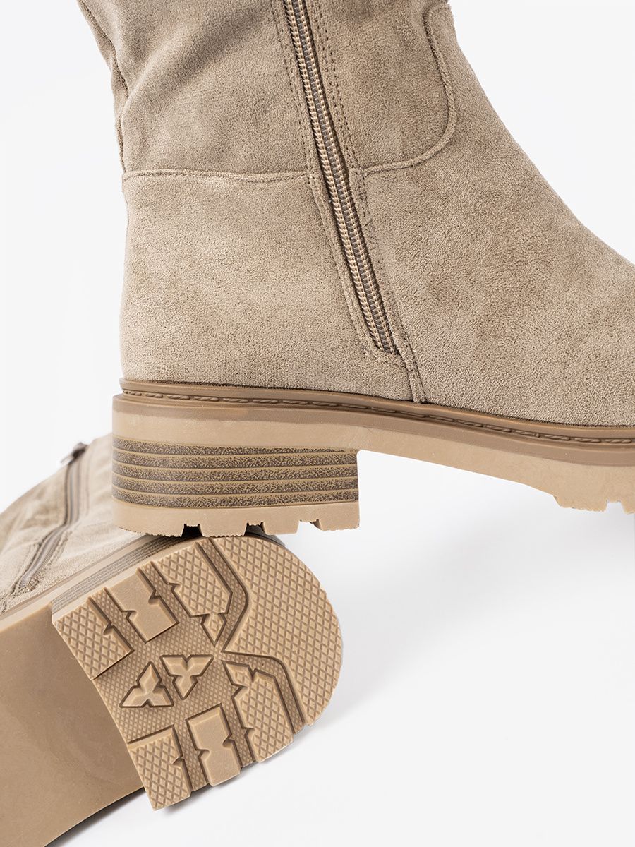 Beige Ankle Boots with Thick Sole