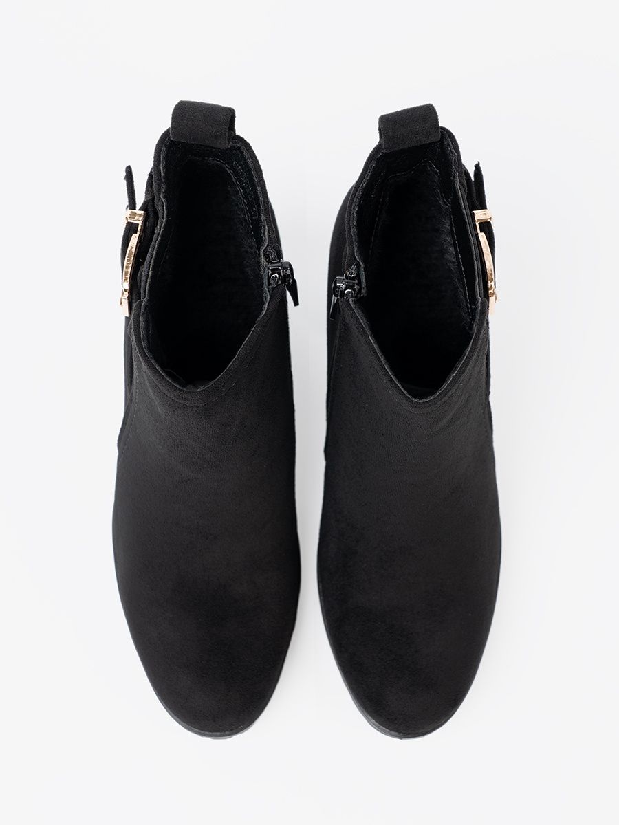 Black Ankle Boots with Block Heel and Decorative Buckle