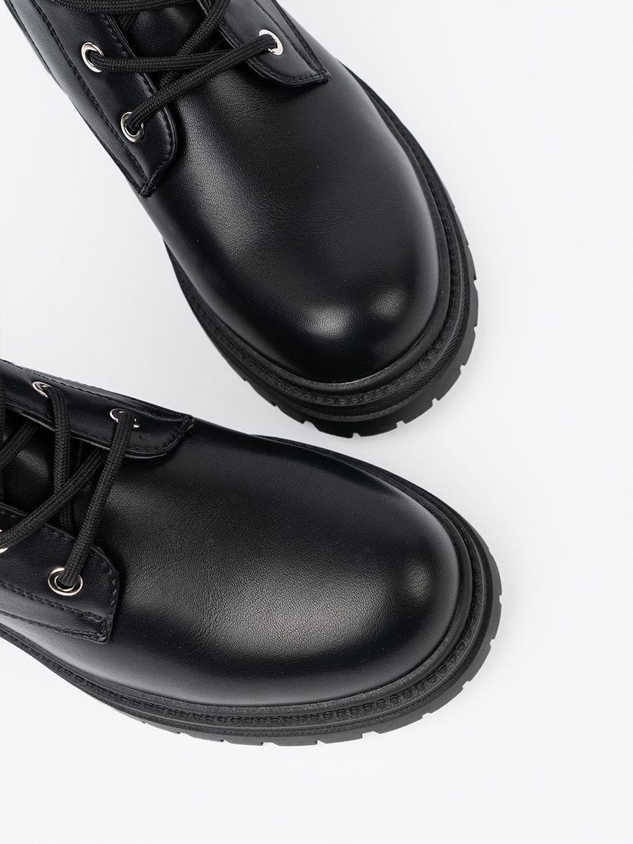 Black Lace-Up Ankle Boots with Metal Decoration