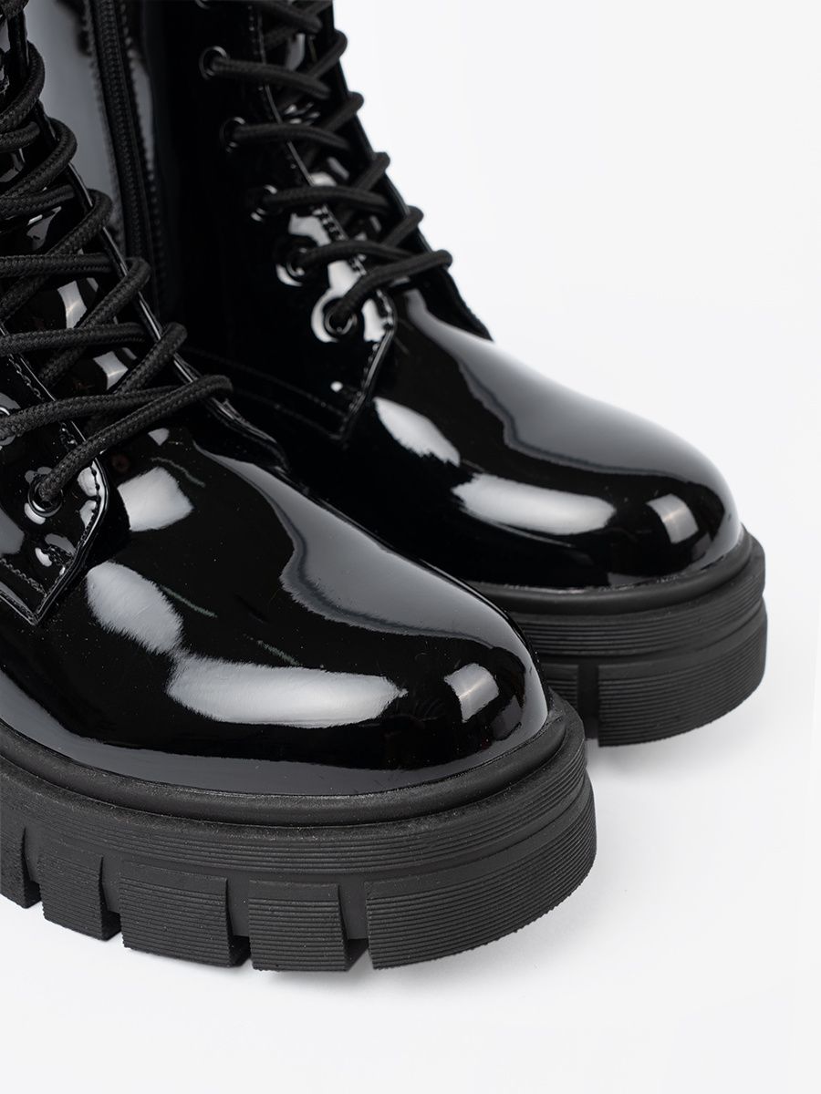 Black Patent Ankle Boots on Chunky Sole