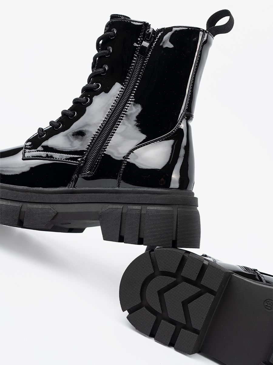 Black Patent Ankle Boots on Chunky Sole