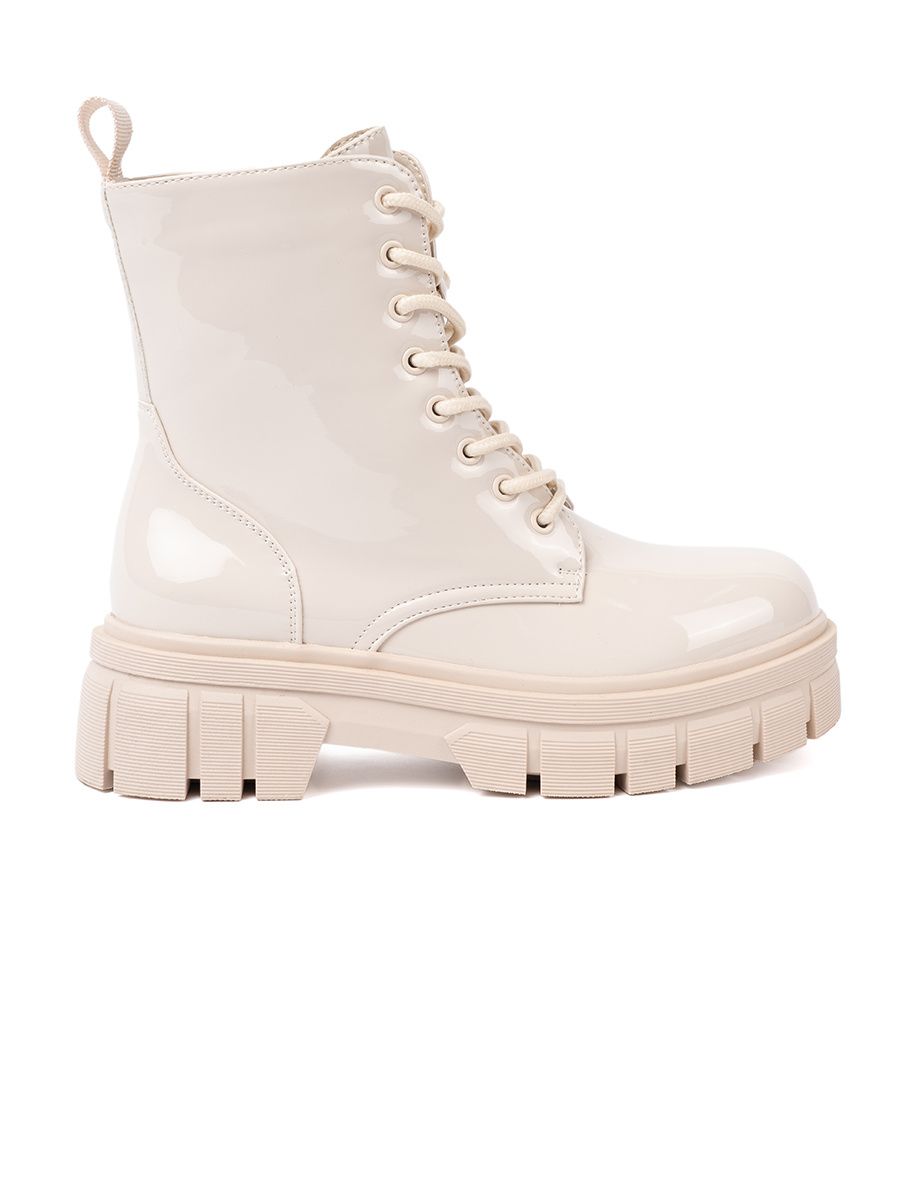 Stylish Patent Ankle Boots in Light Beige