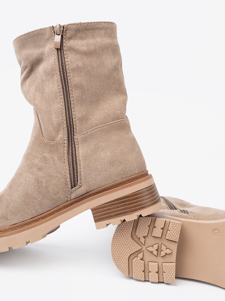 Minimalist Beige Ankle Boots in Soft Suede