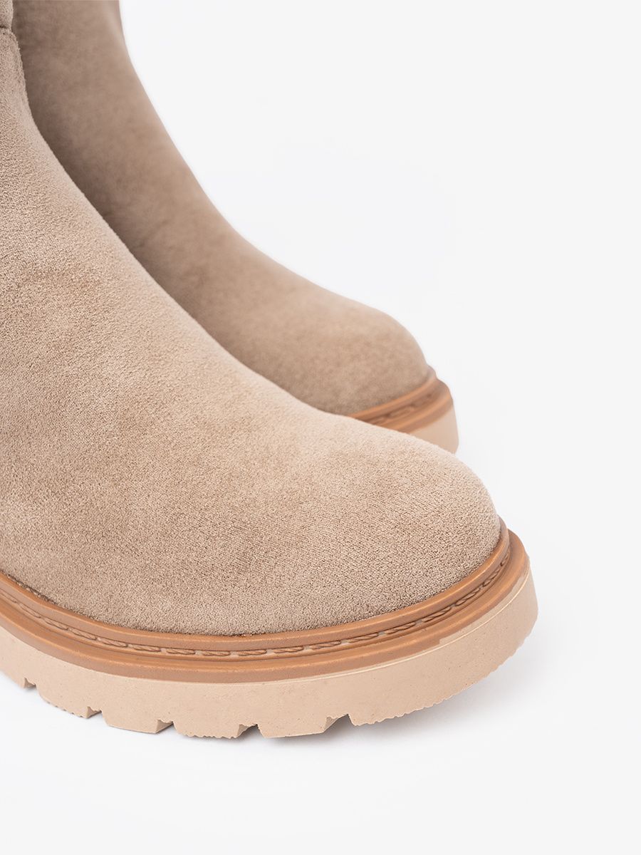 Minimalist Beige Ankle Boots in Soft Suede