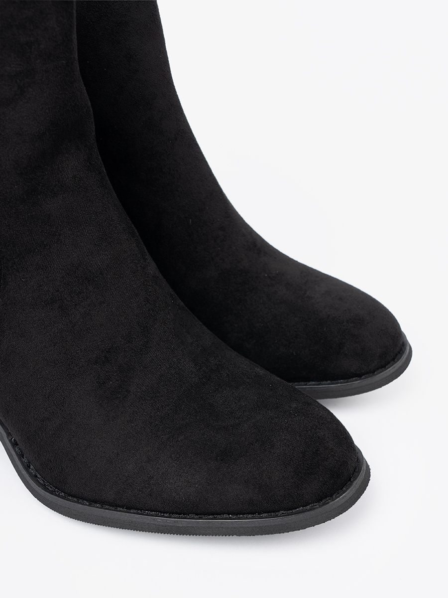 Black Suede Ankle Boots with Block Heel