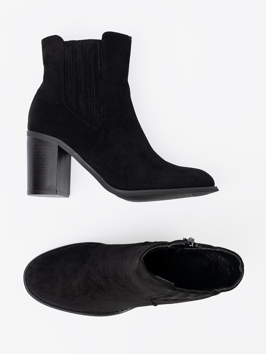 Black Suede Ankle Boots with Block Heel