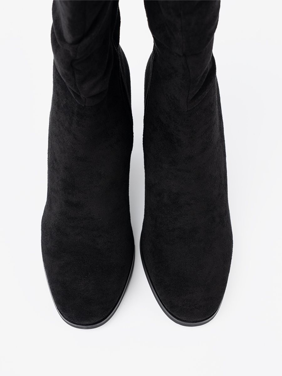 Black Ankle Boots with Block Heel and Gathered Shaft