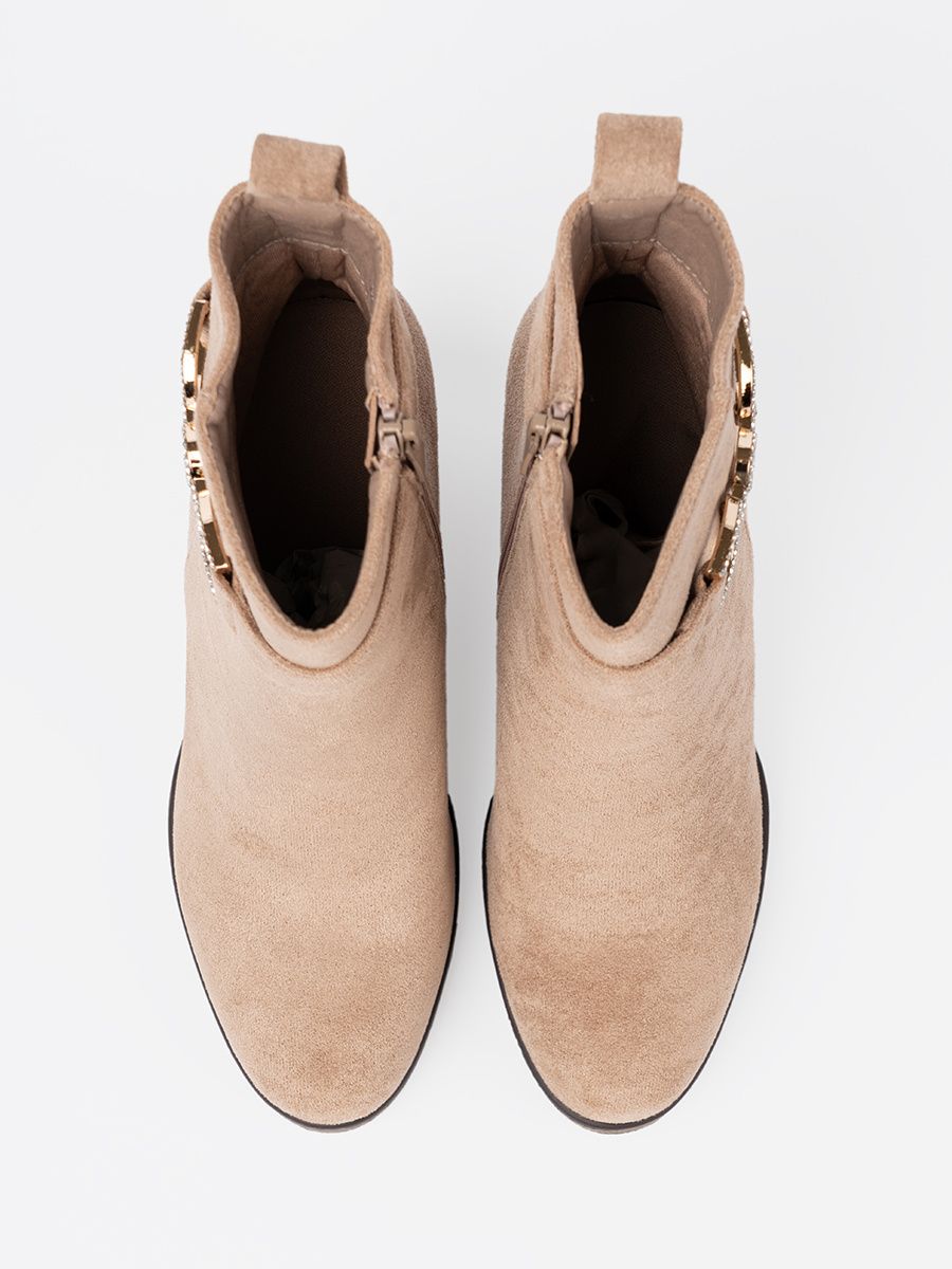 Beige Wedge Ankle Boots with Decorative Buckle