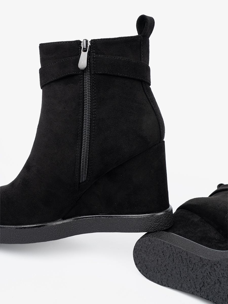 Black Suede Ankle Boots with Elegant Buckle