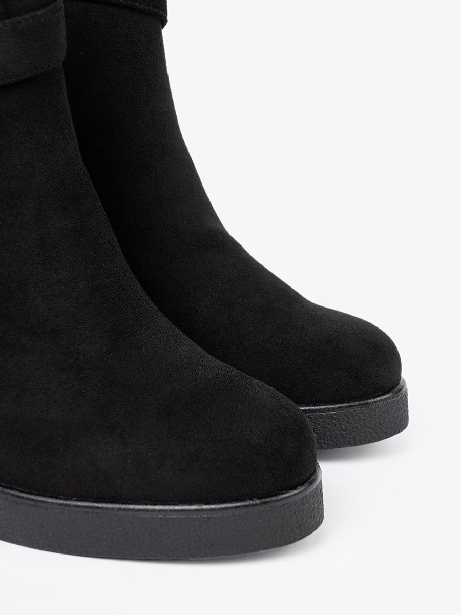Black Suede Ankle Boots with Elegant Buckle