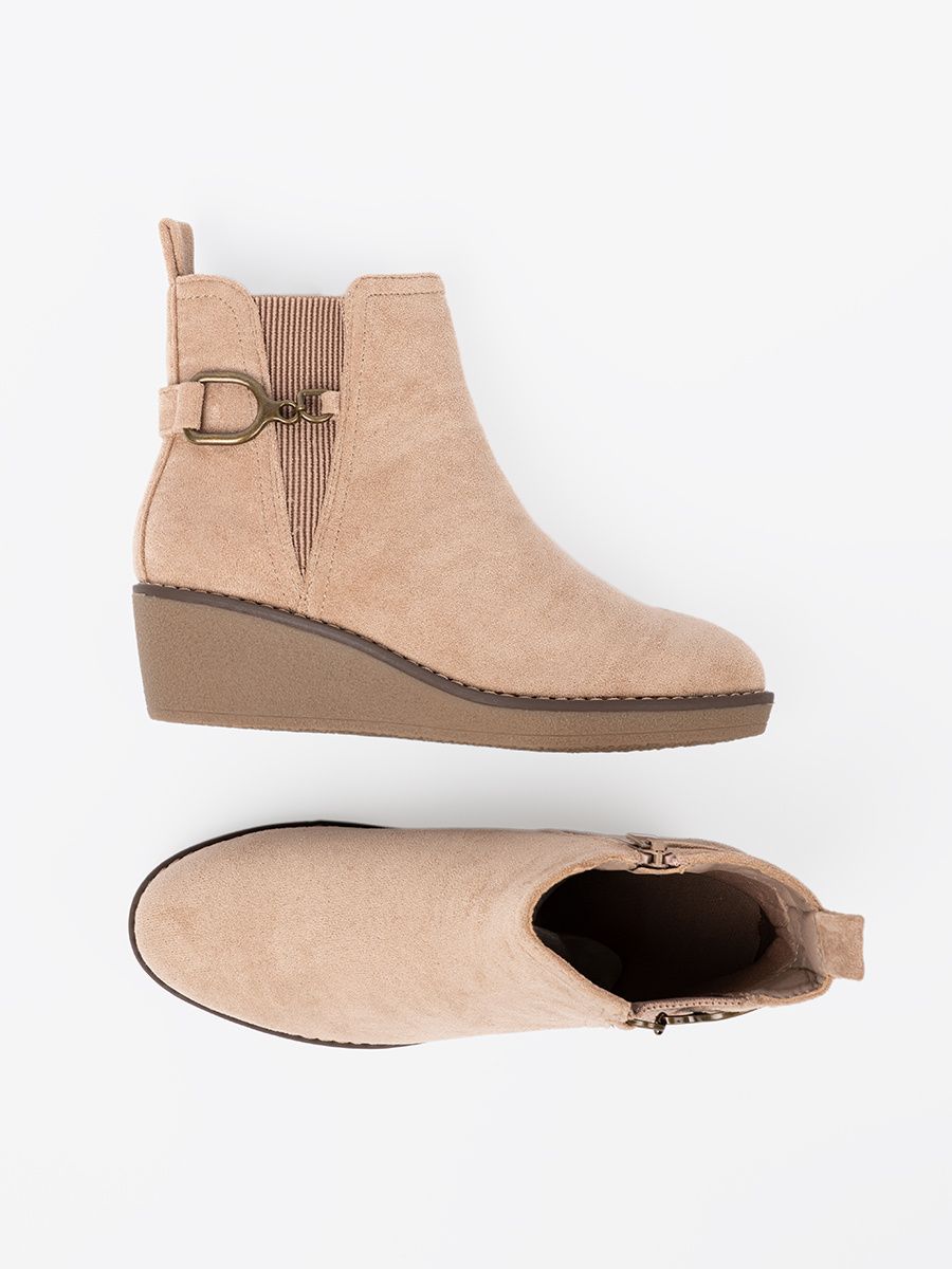Beige Ankle Boots on Comfortable Low Wedge