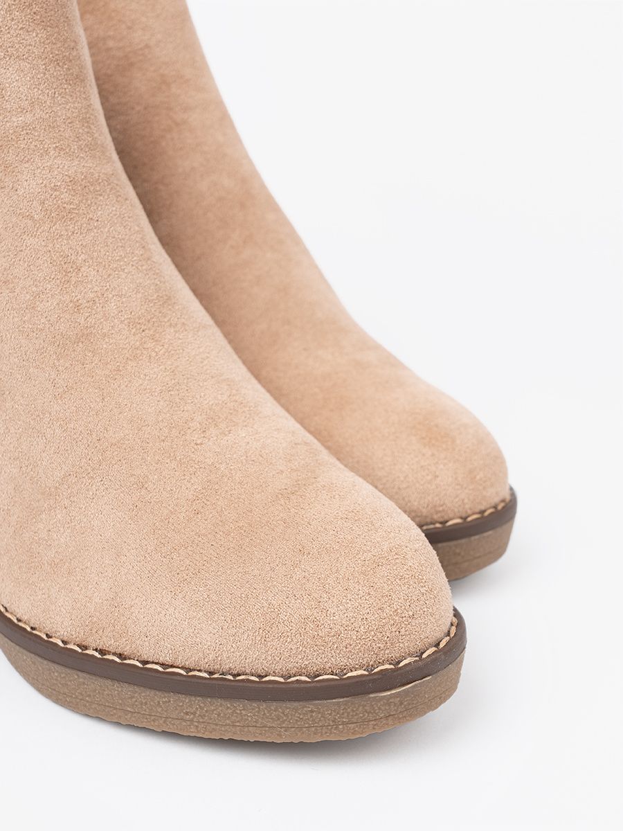 Beige Ankle Boots on Comfortable Low Wedge