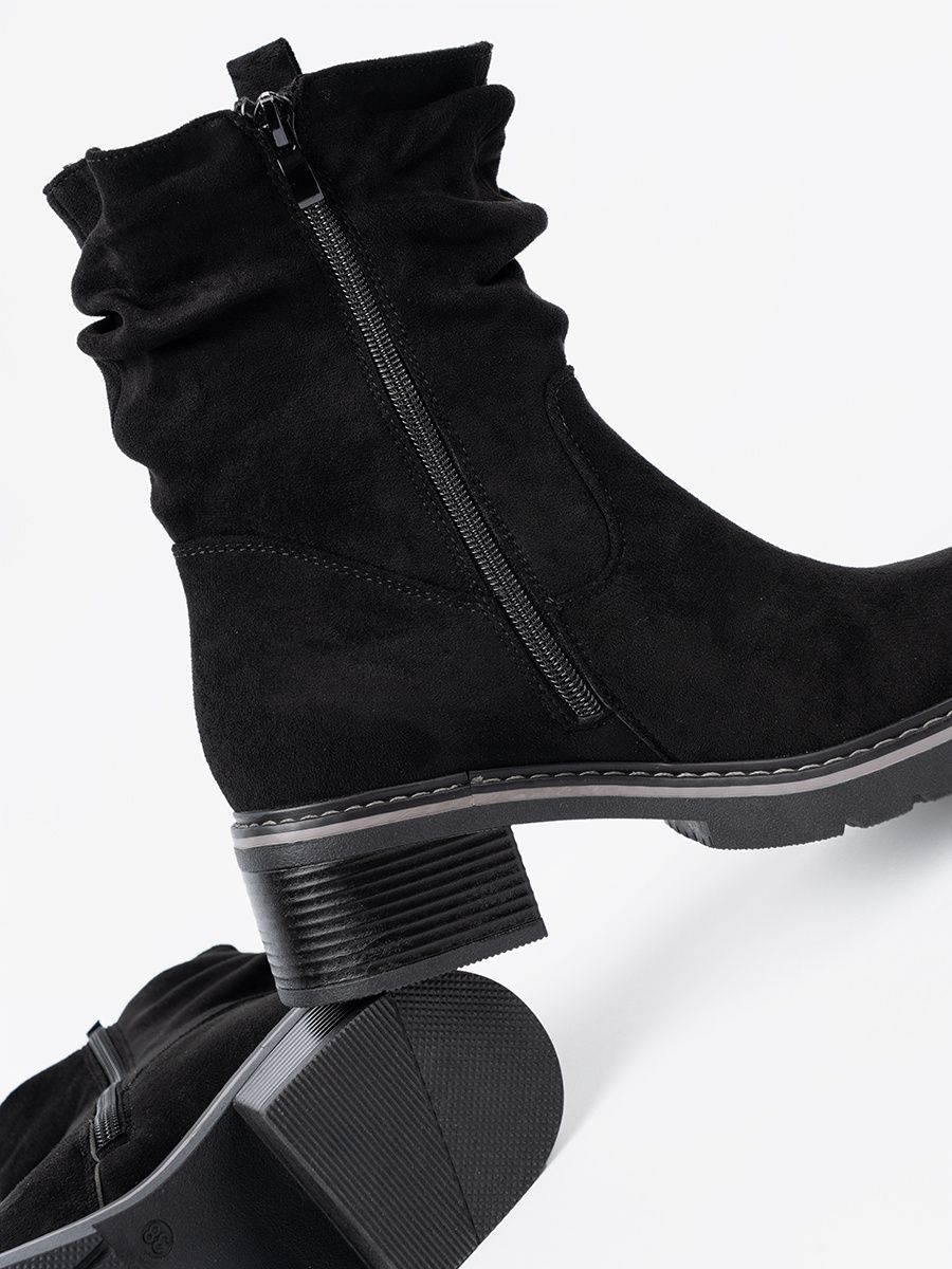 Black Ankle Boots with Decorative Ruching