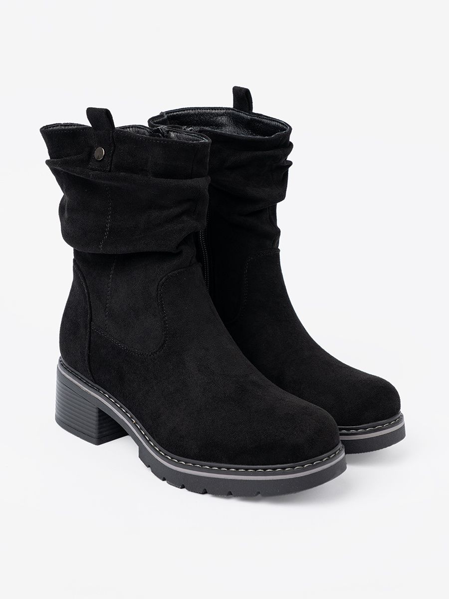 Black Ankle Boots with Decorative Ruching