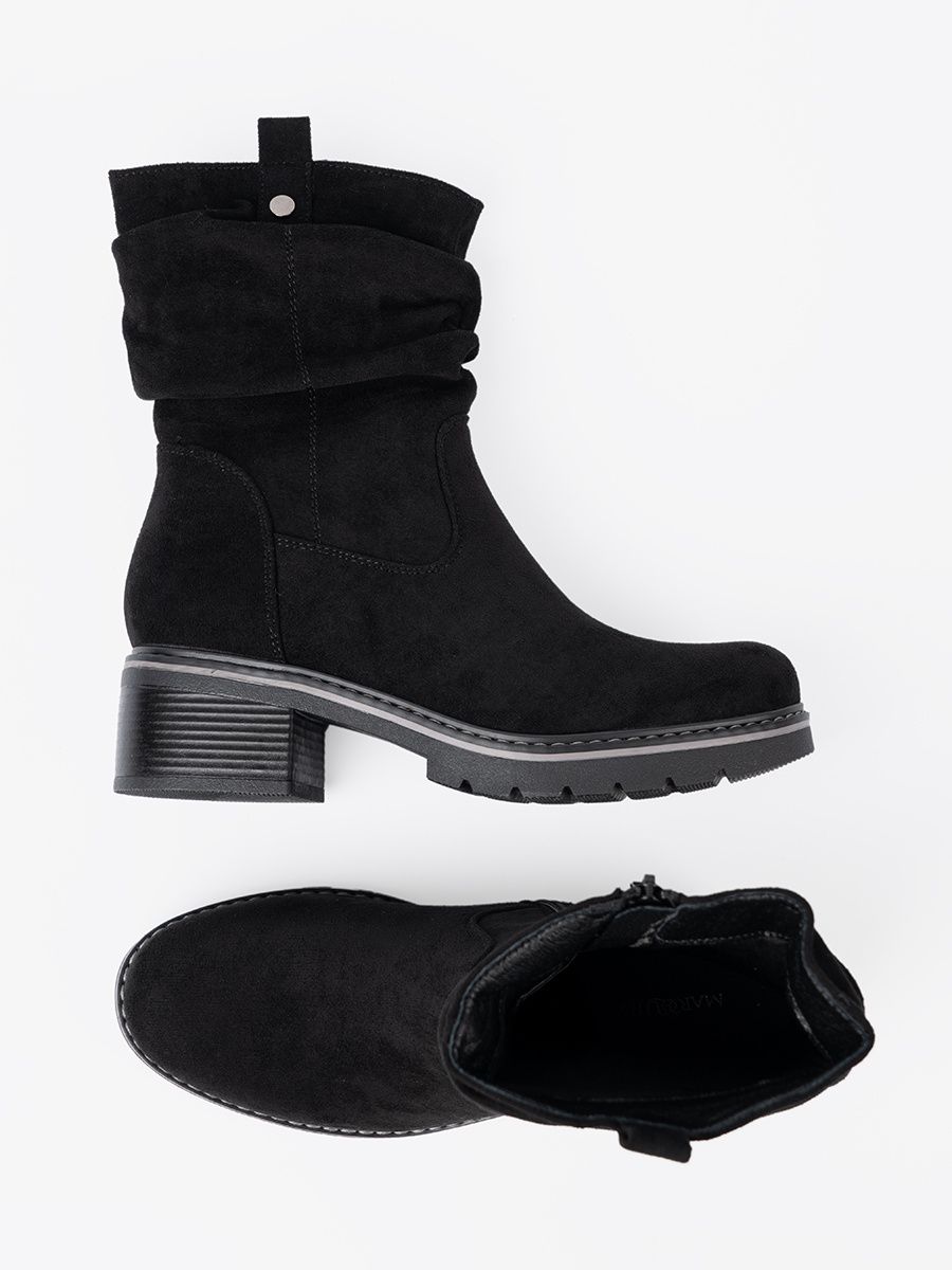 Black Ankle Boots with Decorative Ruching