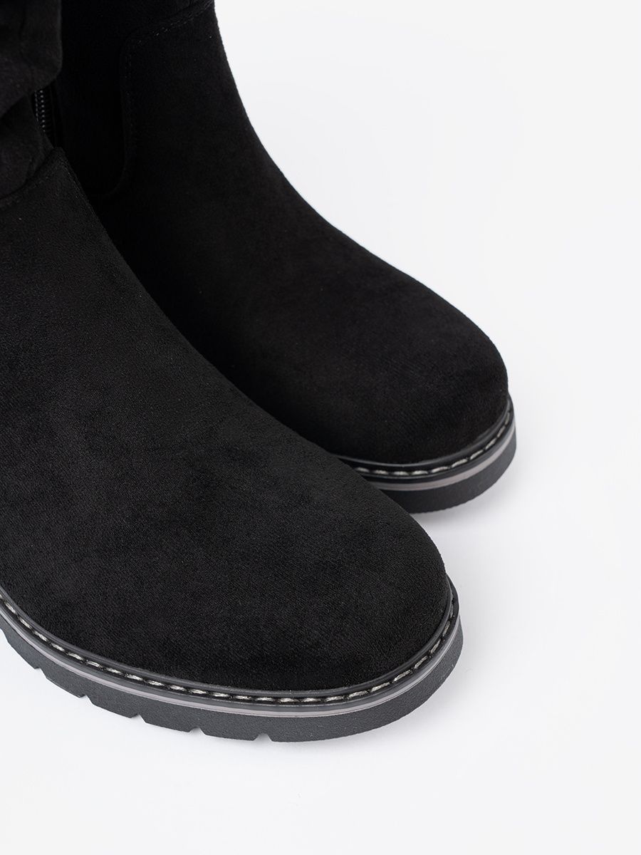 Black Ankle Boots with Decorative Ruching