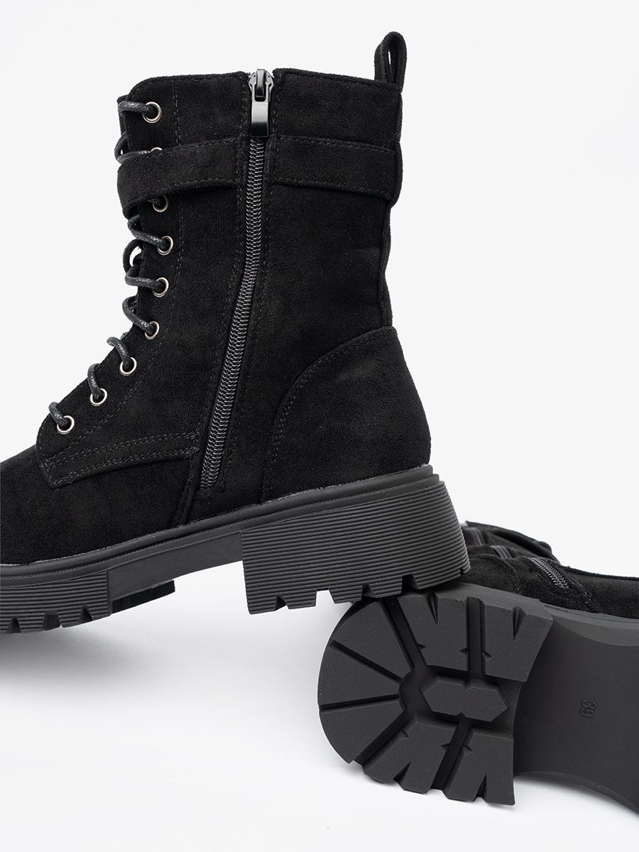 Black Ankle Boots with Buckle and Lacing