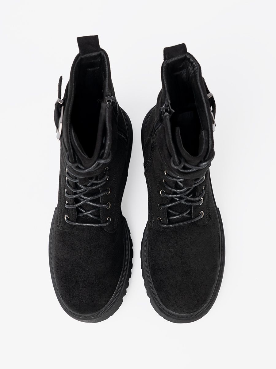Black Ankle Boots with Buckle and Lacing