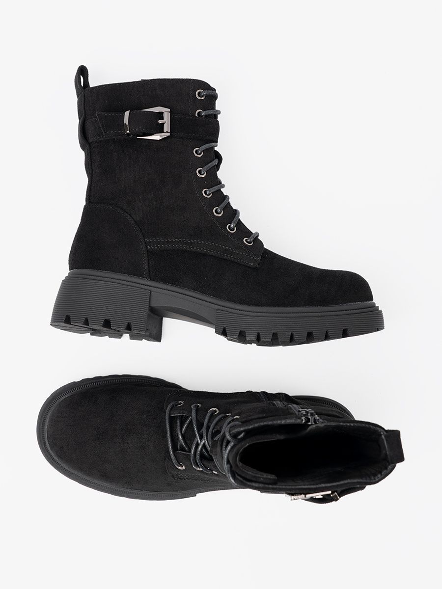 Black Ankle Boots with Buckle and Lacing
