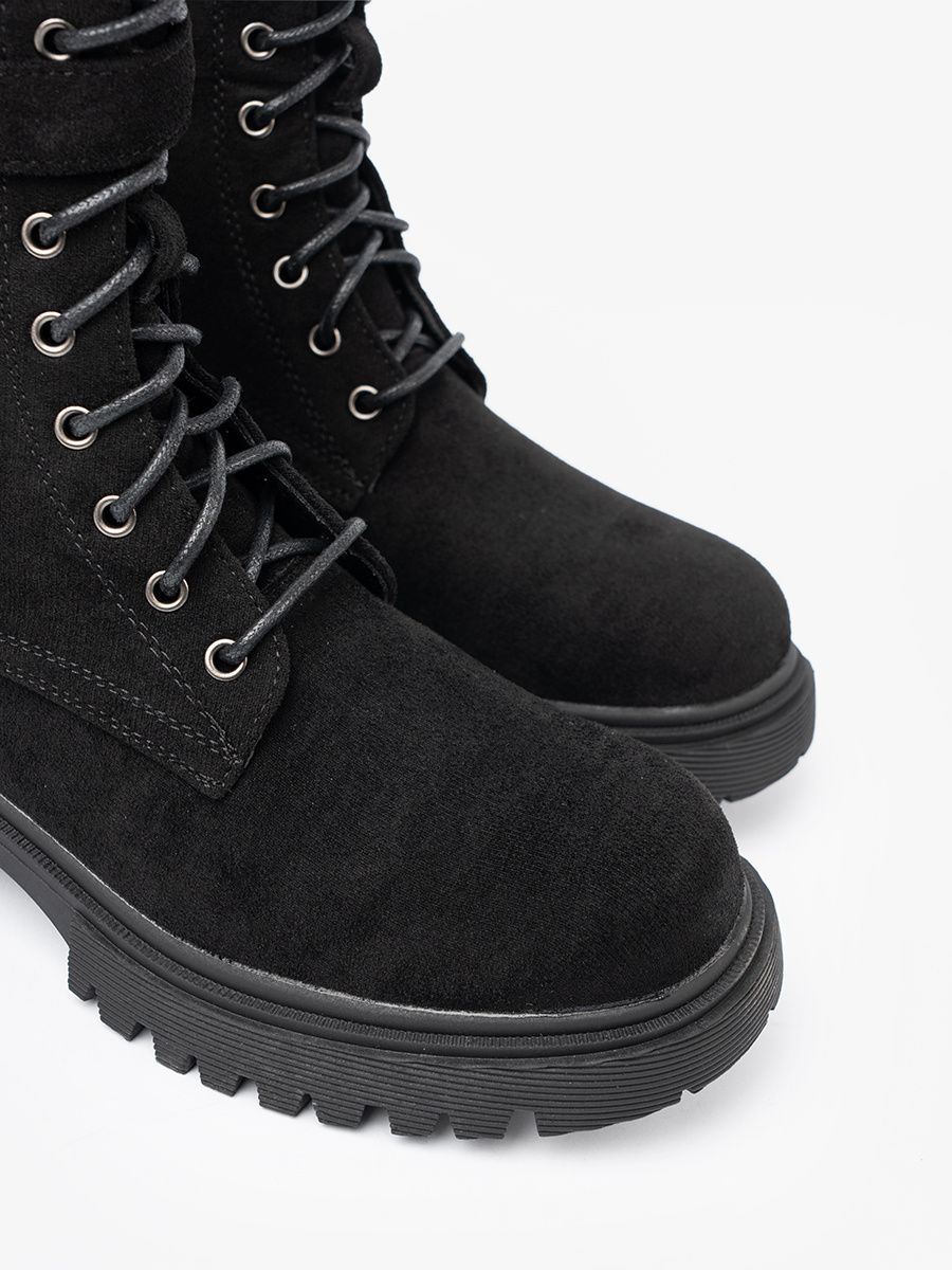 Black Ankle Boots with Buckle and Lacing